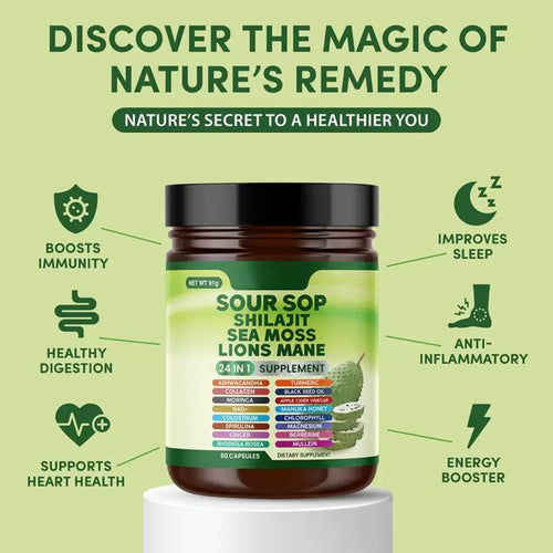 4-in-1 Soursop Supplement with Sea Moss, Black Seed Oil and Turmeric